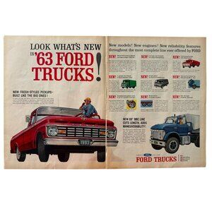 Vintage 63 Ford Trucks Pickup Trucks 2 Page Cut Advertisement Print Ad 1962 Life